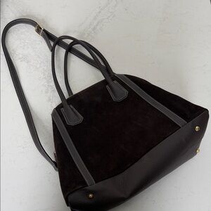 Classic Black Suede & Leather Tote Bag